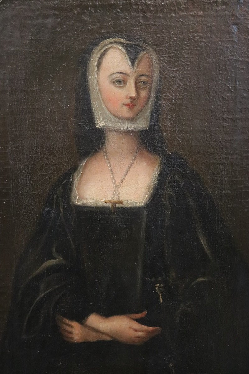 Ritratto di giovane donna rinascimentale, olio su tela, Italia, inizio XVIII secolo-photo-2