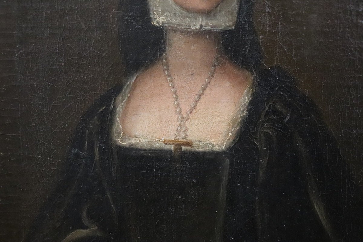 Ritratto di giovane donna rinascimentale, olio su tela, Italia, inizio XVIII secolo-photo-1