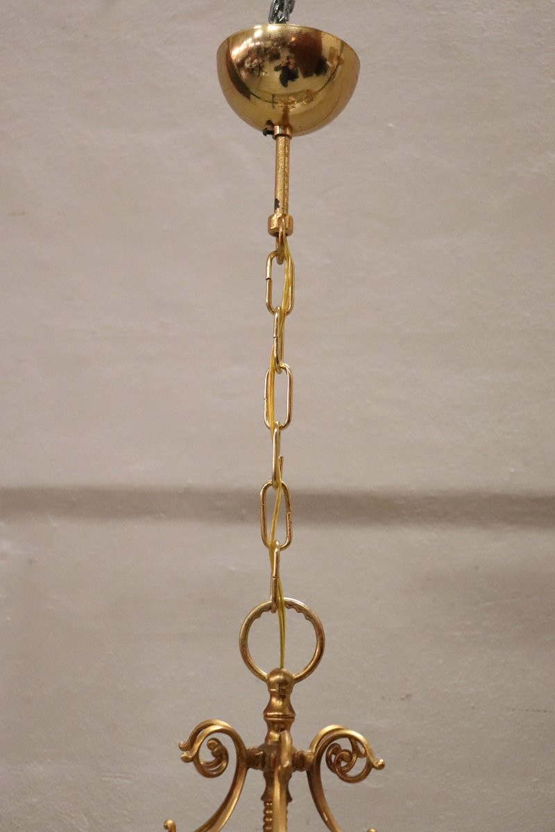 Coppia di lanterne vintage in metallo dorato e vetro-photo-5