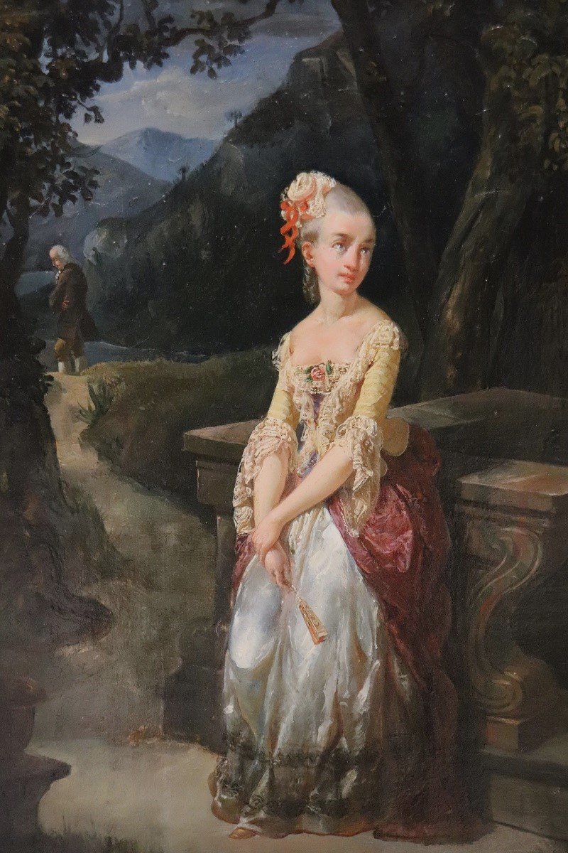 Scena romantica, dipinto a olio, Italia XIX secolo-photo-2