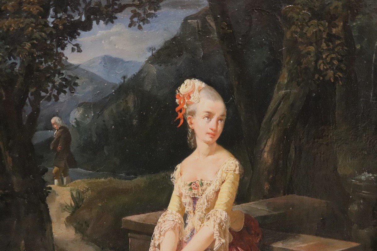 Scena romantica, dipinto a olio, Italia XIX secolo-photo-3