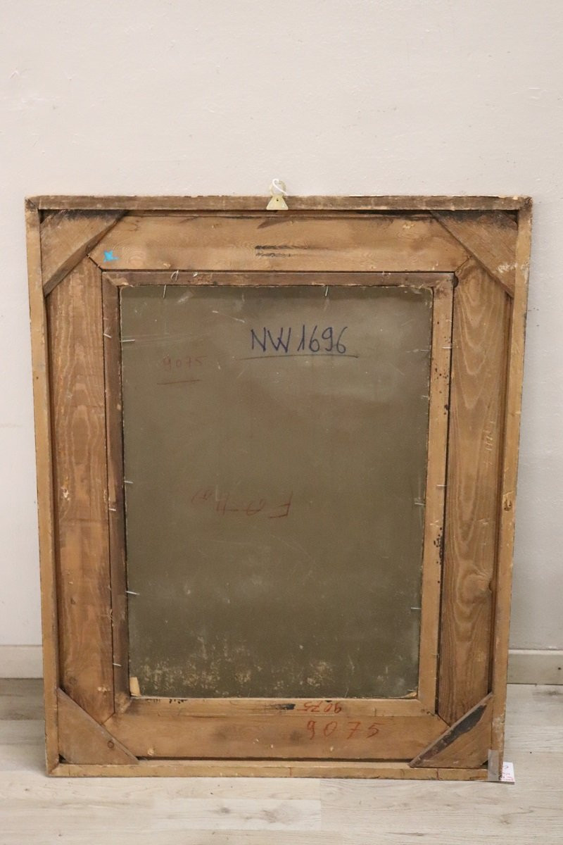 Dipinto ad olio su cartone, Giovane pittrice con cardinale, Italia XIX secolo-photo-8