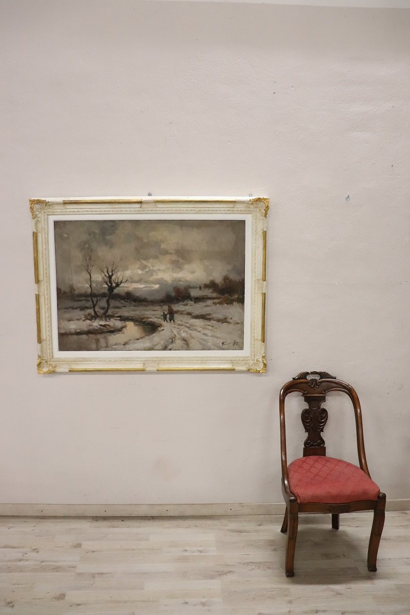 Dipinto ad olio su tela, Paesaggio invernale, firmato Karpoff-photo-2