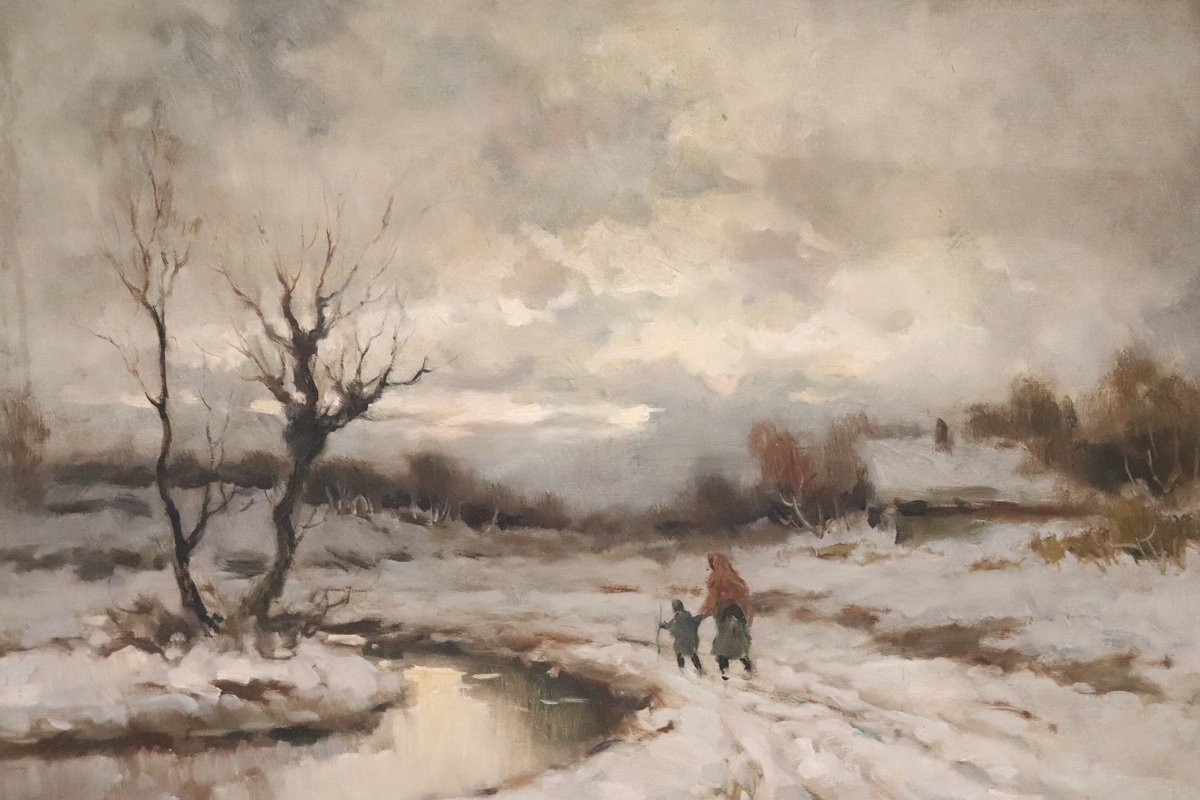 Dipinto ad olio su tela, Paesaggio invernale, firmato Karpoff-photo-3