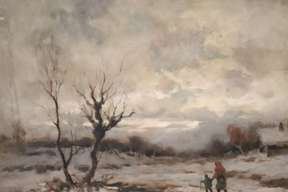 Dipinto ad olio su tela, Paesaggio invernale, firmato Karpoff-photo-1