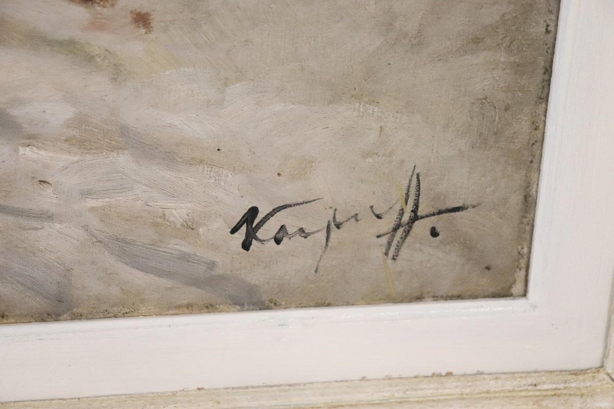 Dipinto ad olio su tela, Paesaggio invernale, firmato Karpoff-photo-2