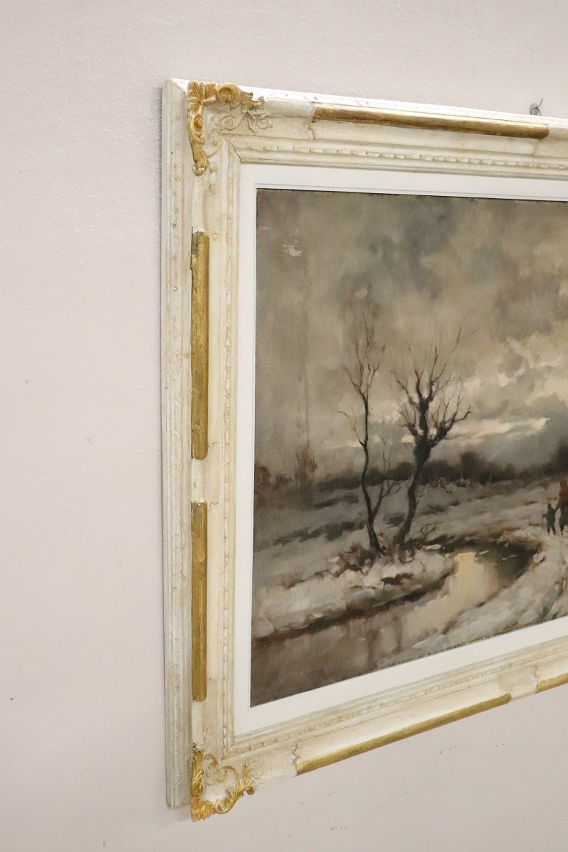 Dipinto ad olio su tela, Paesaggio invernale, firmato Karpoff-photo-3