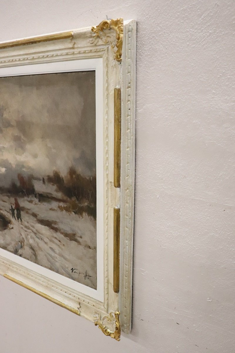 Dipinto ad olio su tela, Paesaggio invernale, firmato Karpoff-photo-4