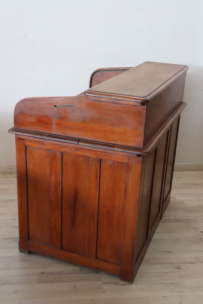 Scrivania con piano a rullo in legno di rovere, Italia, inizio XX secolo-photo-7