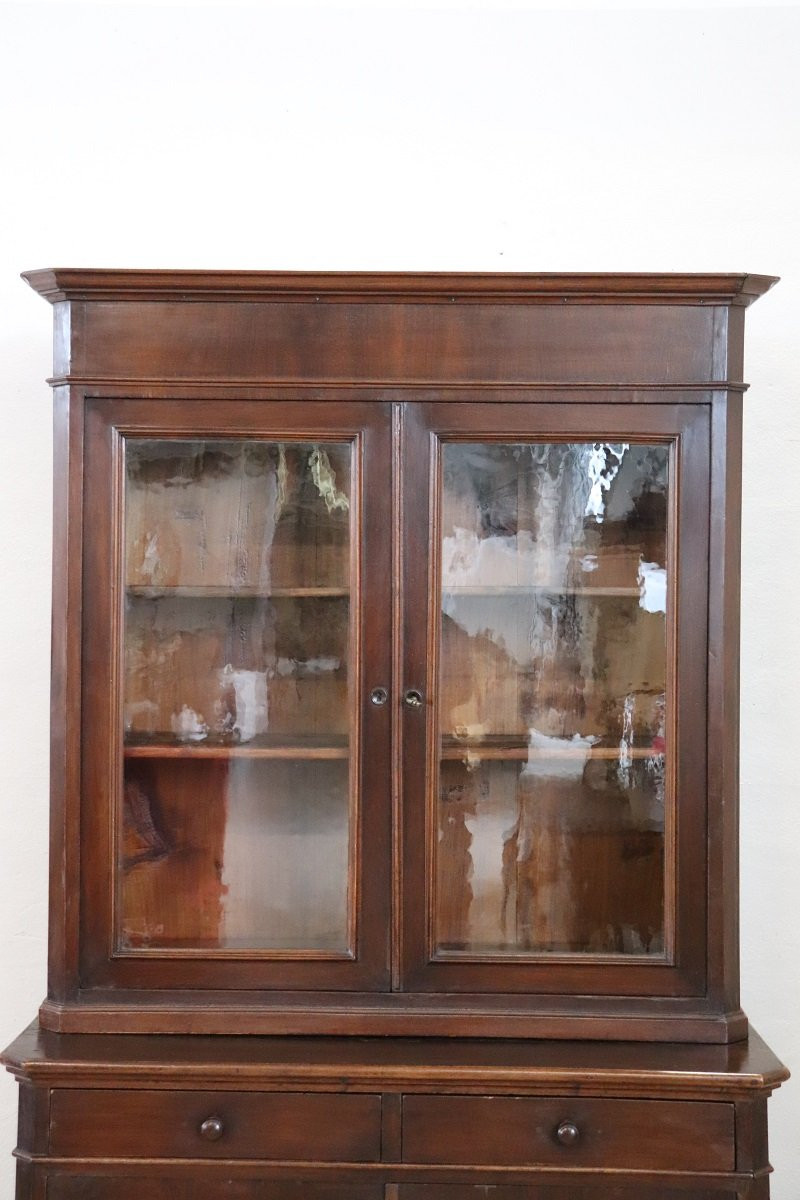 Credenza antica in noce impiallacciato, Italia XIX secolo-photo-2