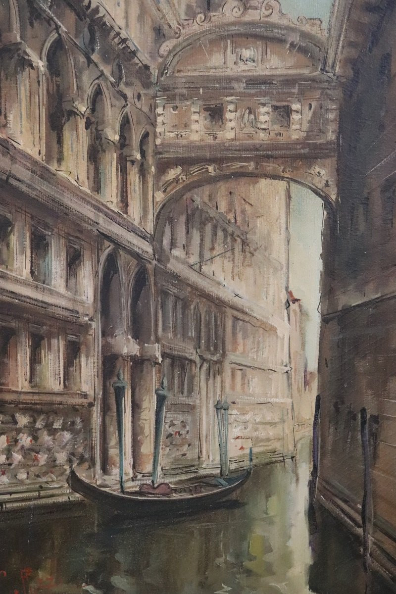 Venezia, Ponte dei Sospiri, Dipinto ad olio su tela, Italia XX secolo, Firmato C. Rizzi-photo-2