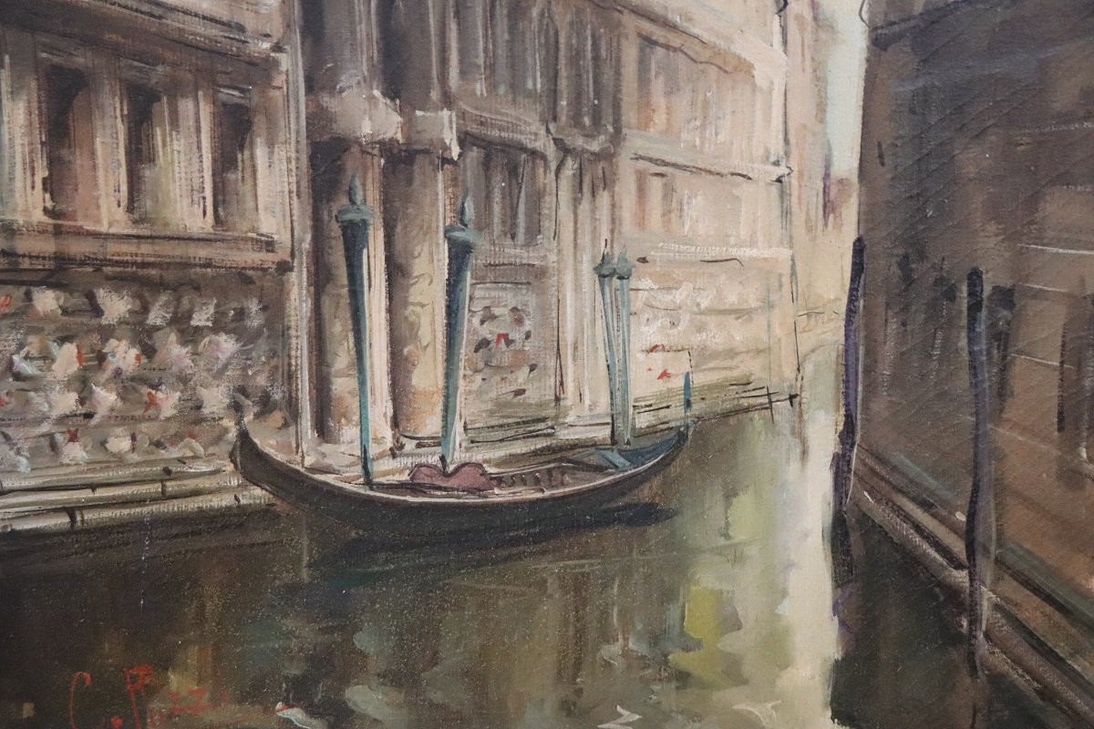 Venezia, Ponte dei Sospiri, Dipinto ad olio su tela, Italia XX secolo, Firmato C. Rizzi-photo-1