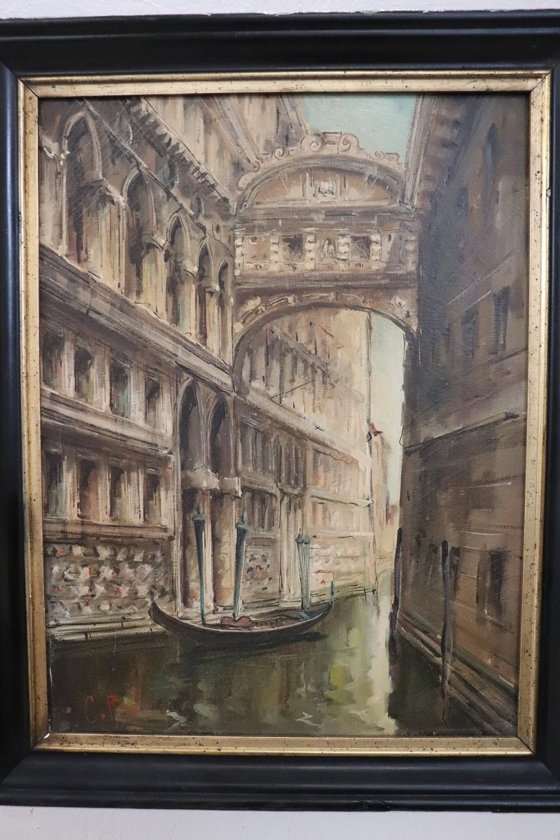 Venezia, Ponte dei Sospiri, Dipinto ad olio su tela, Italia XX secolo, Firmato C. Rizzi-photo-2