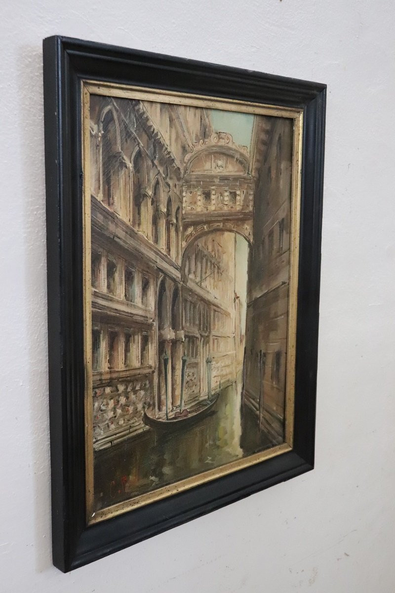 Venezia, Ponte dei Sospiri, Dipinto ad olio su tela, Italia XX secolo, Firmato C. Rizzi-photo-5