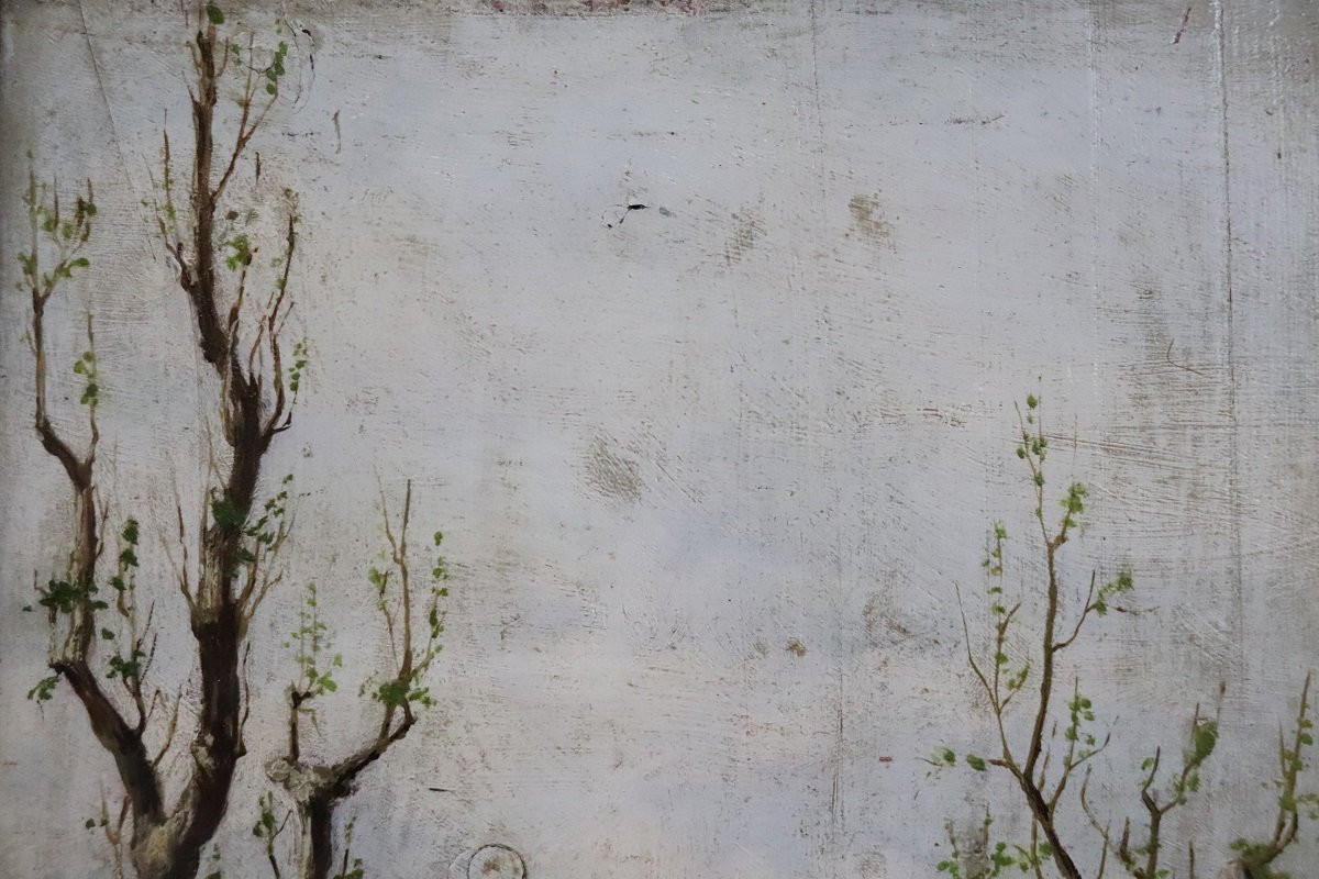 Set di 2 paesaggi di campagna, olio su tavola, Italia inizio XX secolo-photo-4