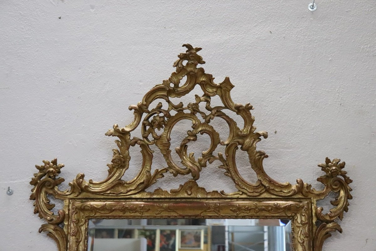 Specchio da parete in legno intagliato e dorato in stile Luigi XVI, Italia inizio XX secolo-photo-2