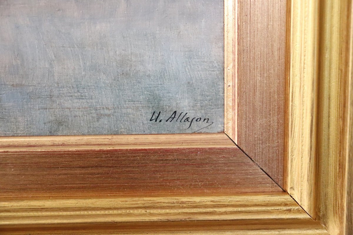 Veduta del Golfo di Napoli, dipinto a olio su tavola, Italia, inizio XX secolo, firmato-photo-2