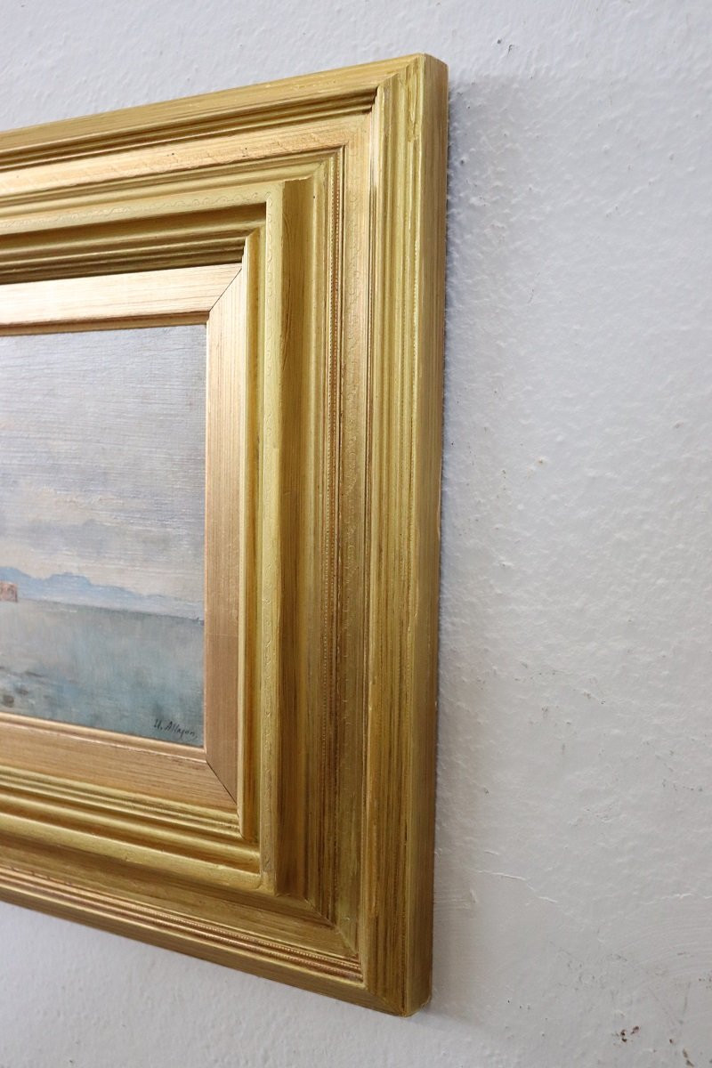 Veduta del Golfo di Napoli, dipinto a olio su tavola, Italia, inizio XX secolo, firmato-photo-6