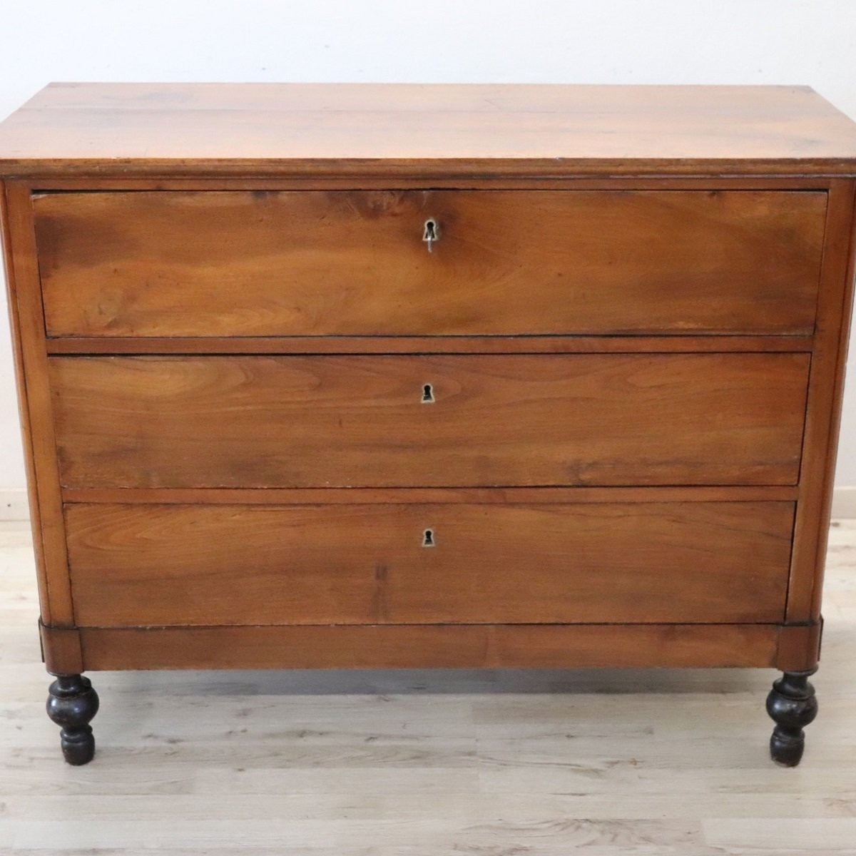 Cassettiera antica in noce massello, Italia XIX secolo-photo-3