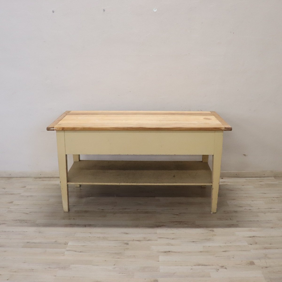 Tavolo da lavoro in legno di pioppo laccato color crema, Italia, fine XIX secolo-photo-2