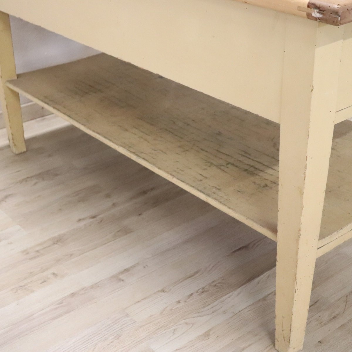 Tavolo da lavoro in legno di pioppo laccato color crema, Italia, fine XIX secolo-photo-3