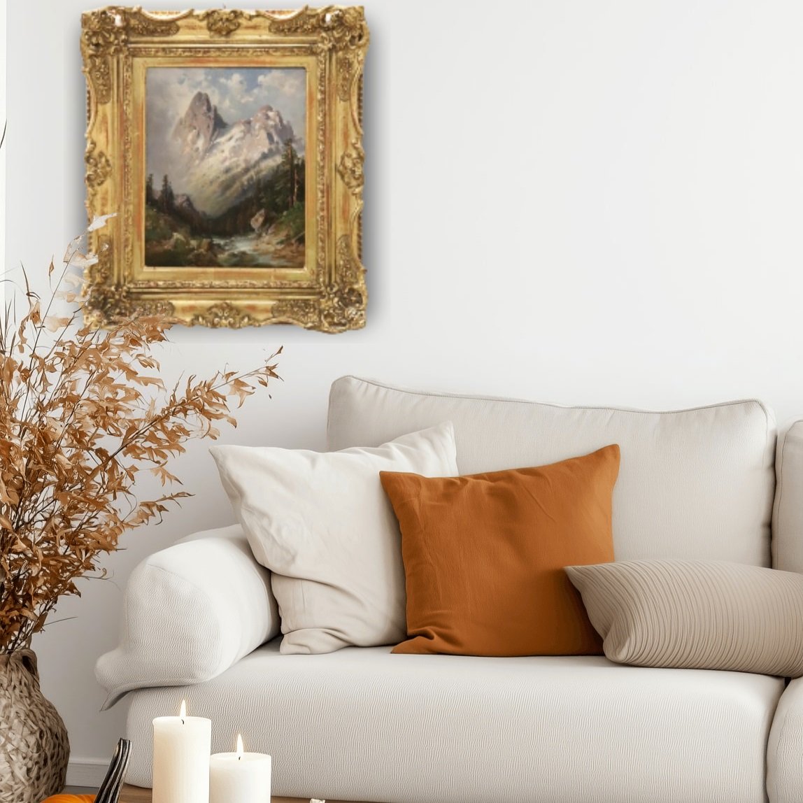 Paesaggio montano, dipinto a olio su tavola-photo-8