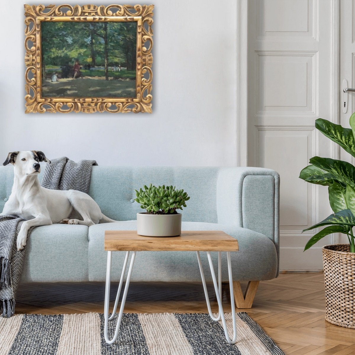 Dipinto ad olio su compensato, Persone in un parco cittadino, inizio XX secolo-photo-4