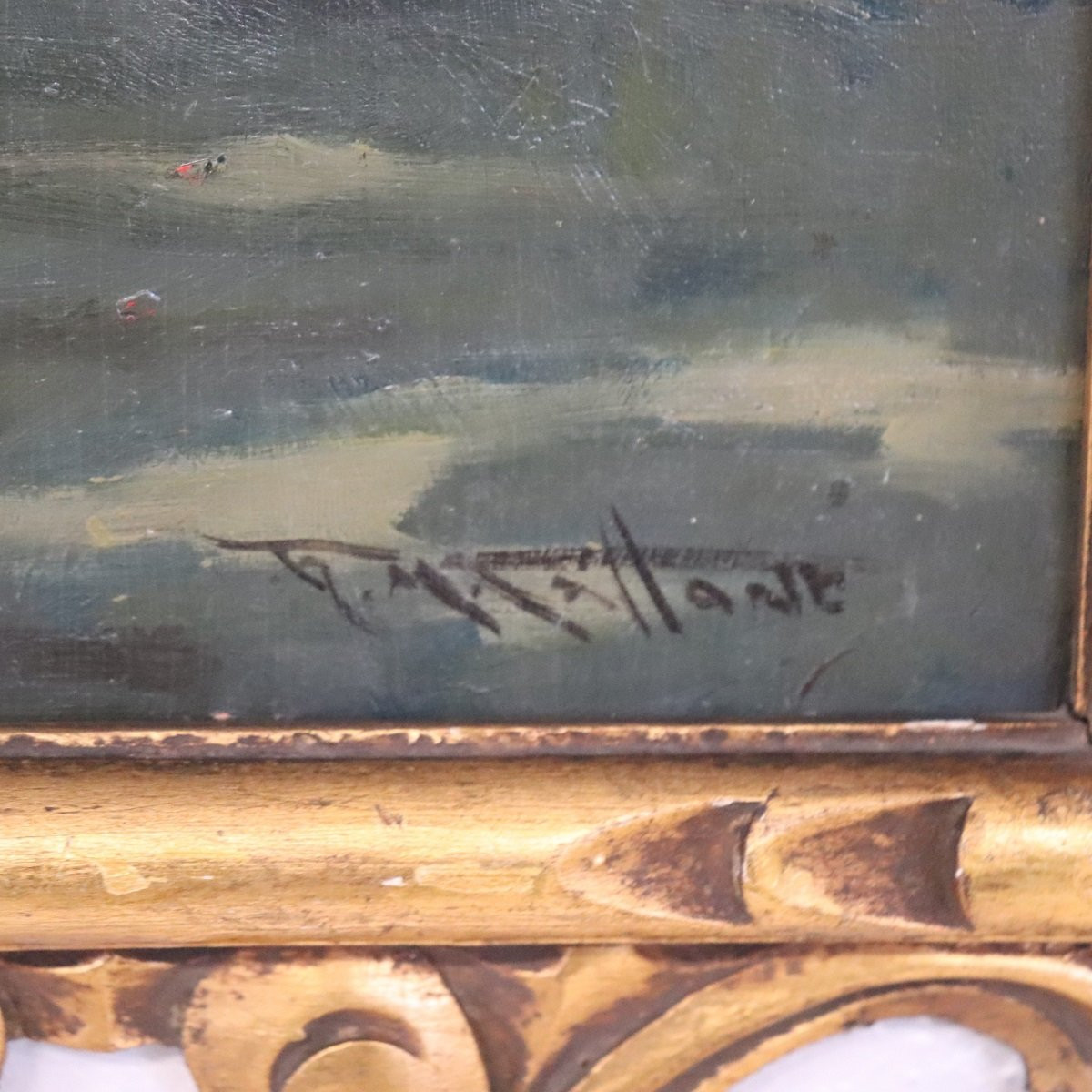 Dipinto ad olio su compensato, Persone in un parco cittadino, inizio XX secolo-photo-1