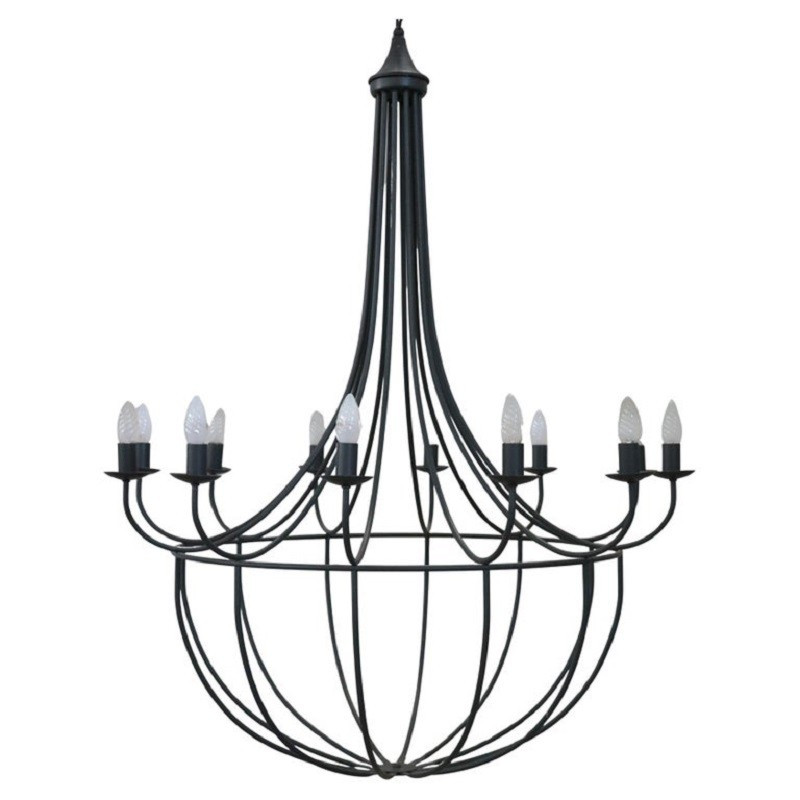 Lampadario vintage di grandi dimensioni in ferro, 12 luci