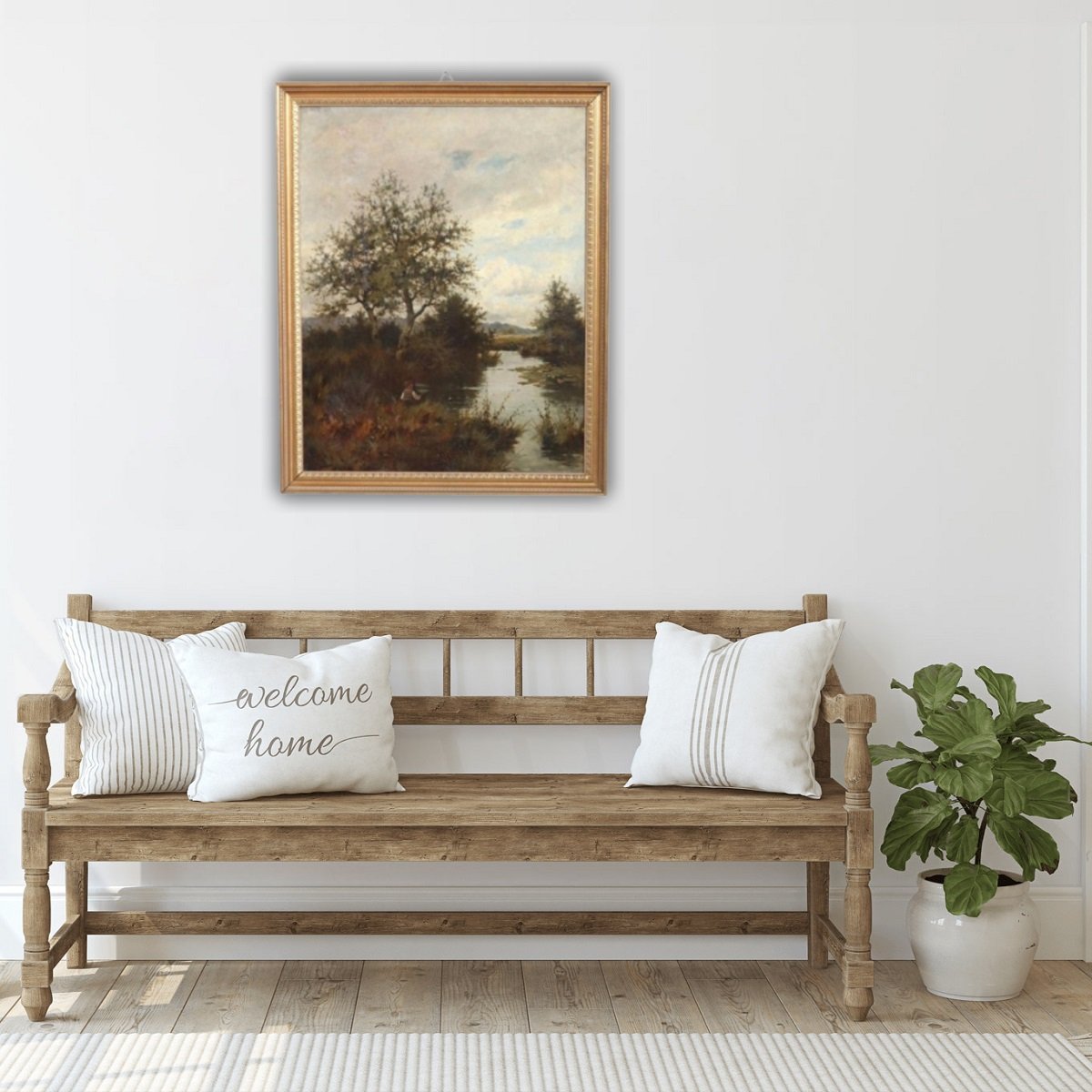 Dipinto ad olio su tela, Paesaggio fluviale, firmato J Paulman, fine XIX secolo-photo-4