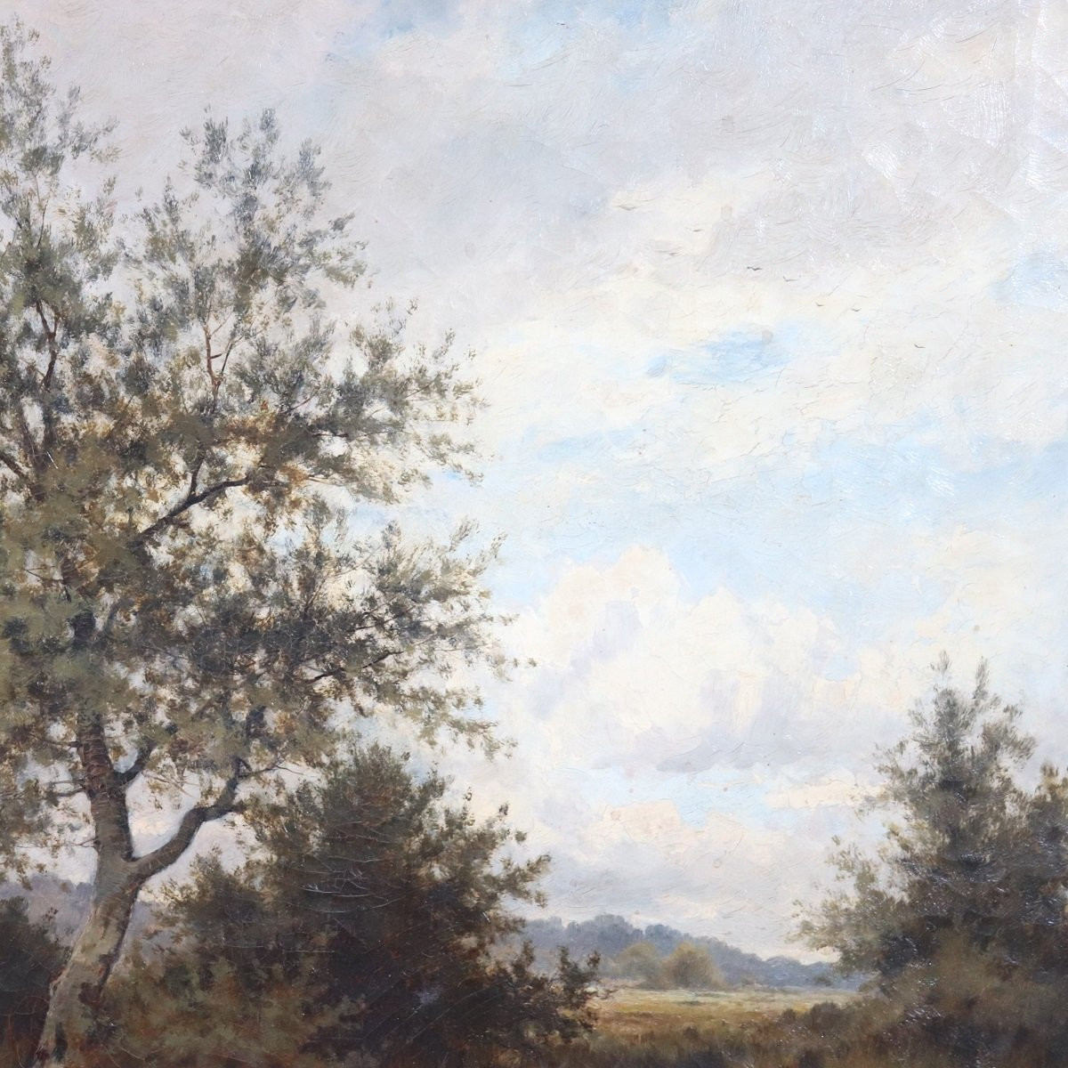 Dipinto ad olio su tela, Paesaggio fluviale, firmato J Paulman, fine XIX secolo-photo-2