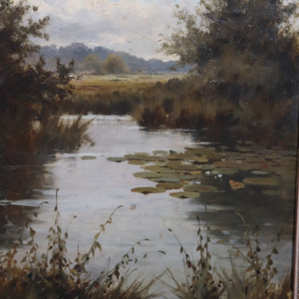 Dipinto ad olio su tela, Paesaggio fluviale, firmato J Paulman, fine XIX secolo-photo-3