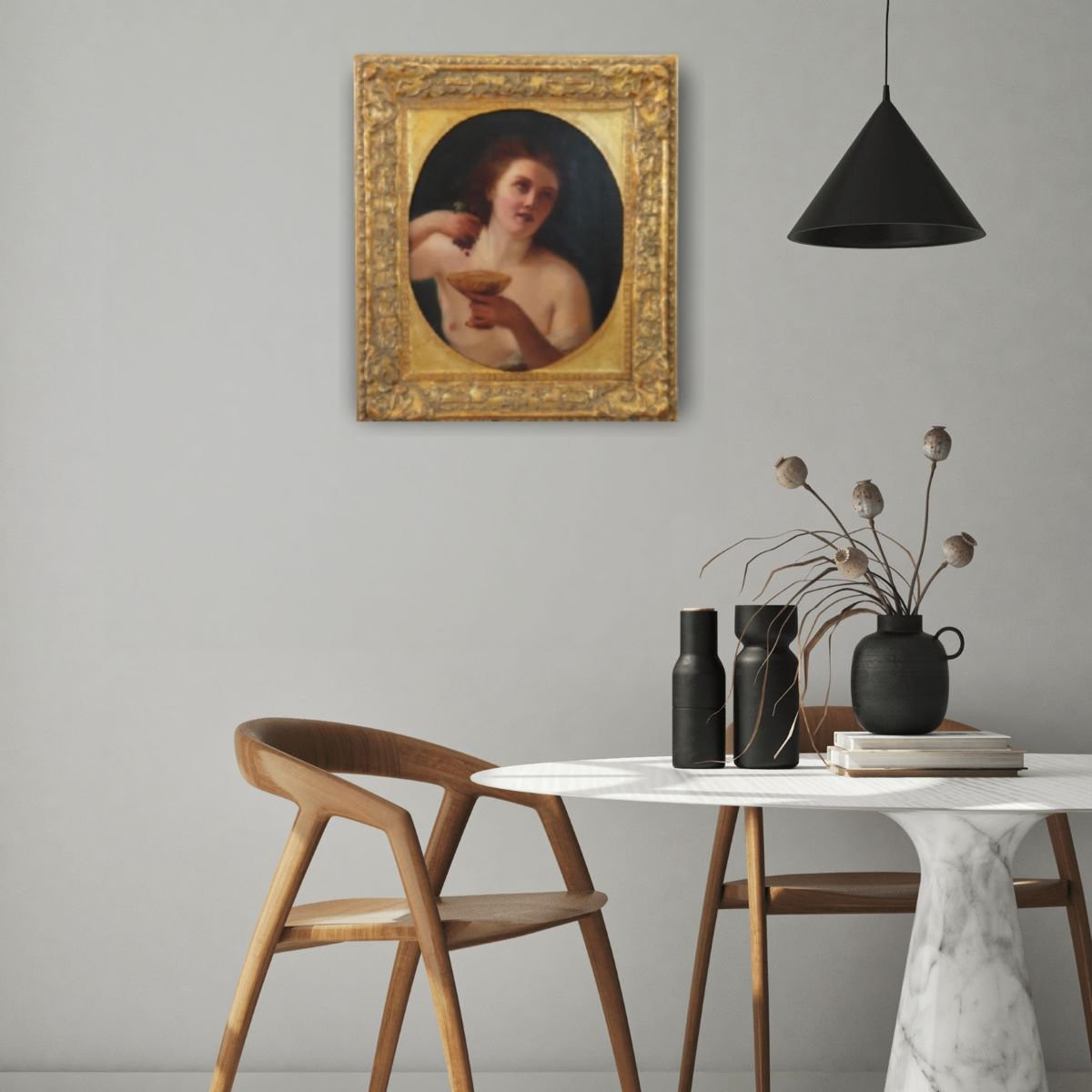 Figura mitologica di Menade, dipinto ad olio su tela, Italia, XIX secolo.-photo-4