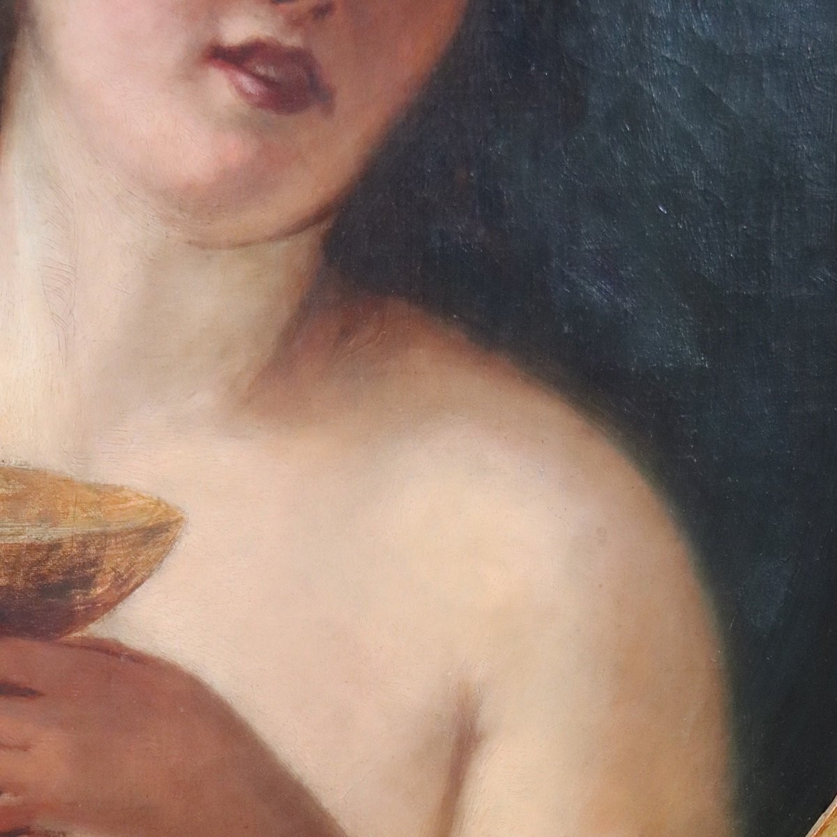 Figura mitologica di Menade, dipinto ad olio su tela, Italia, XIX secolo.-photo-4