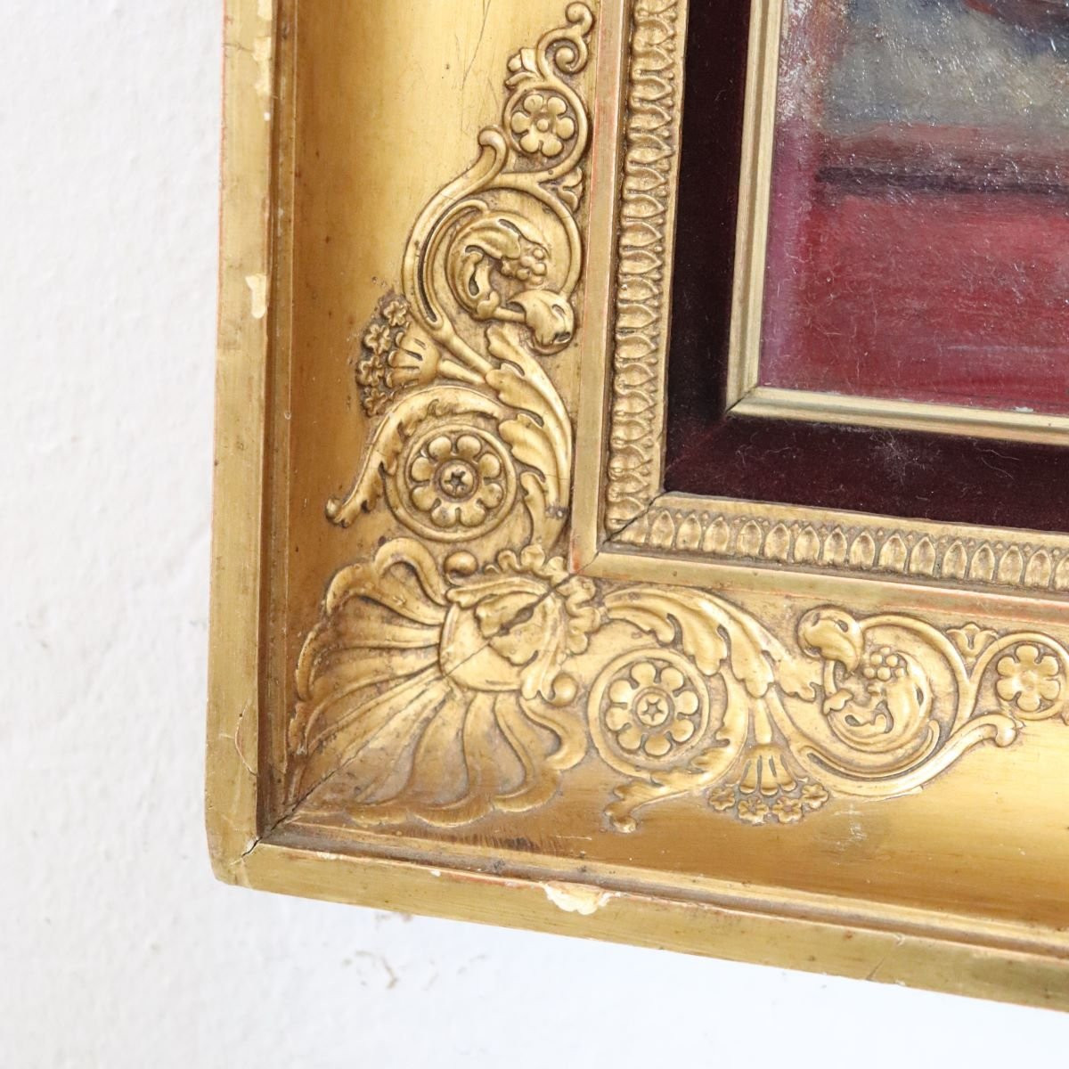 Ragazza sdraiata, dipinto olio su tavola firmato A. villa, Italia fine XIX secolo-photo-6