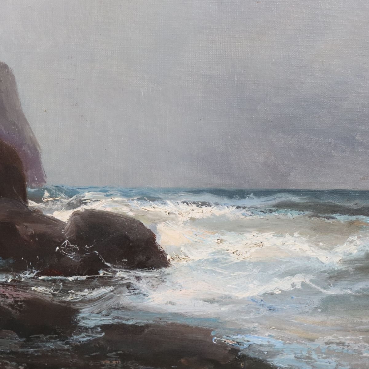 Paesaggio marino con scogliera, olio su tela, Italia, XX secolo-photo-2