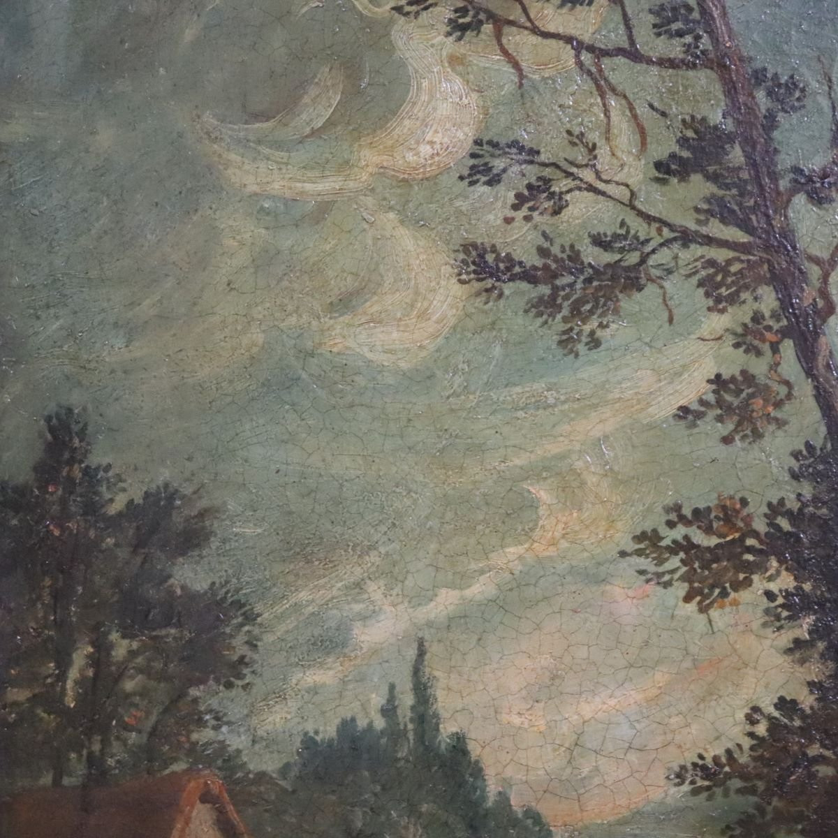 Paesaggio fluviale, dipinto ad olio su tela, Italia, XIX secolo-photo-3