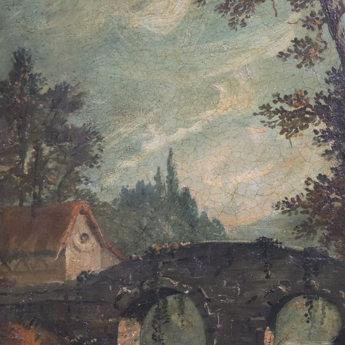 Paesaggio fluviale, dipinto ad olio su tela, Italia, XIX secolo-photo-2