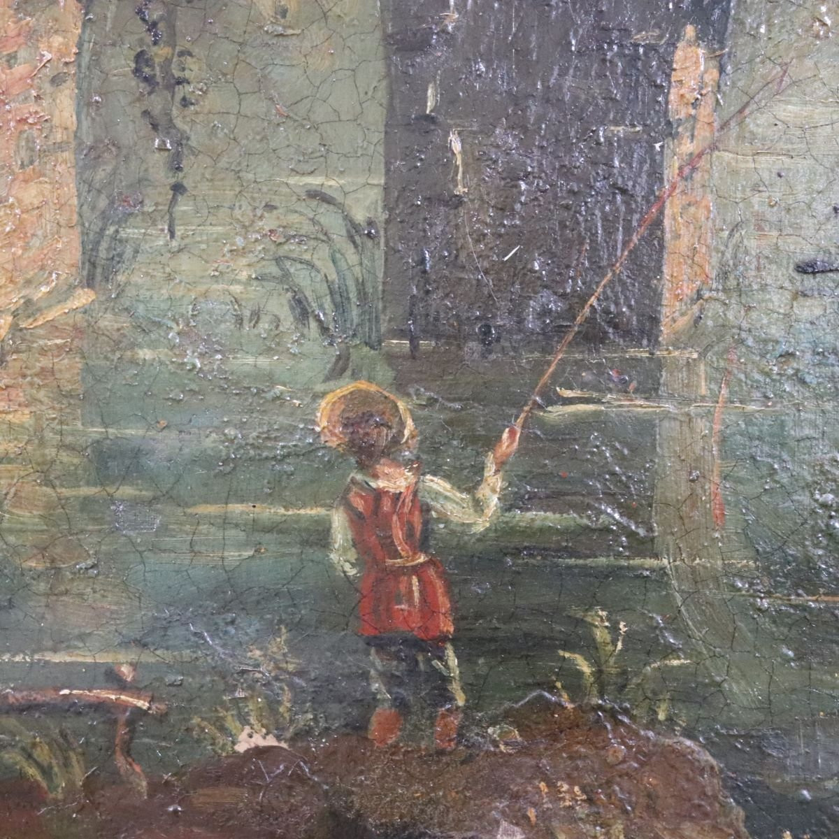 Paesaggio fluviale, dipinto ad olio su tela, Italia, XIX secolo-photo-6