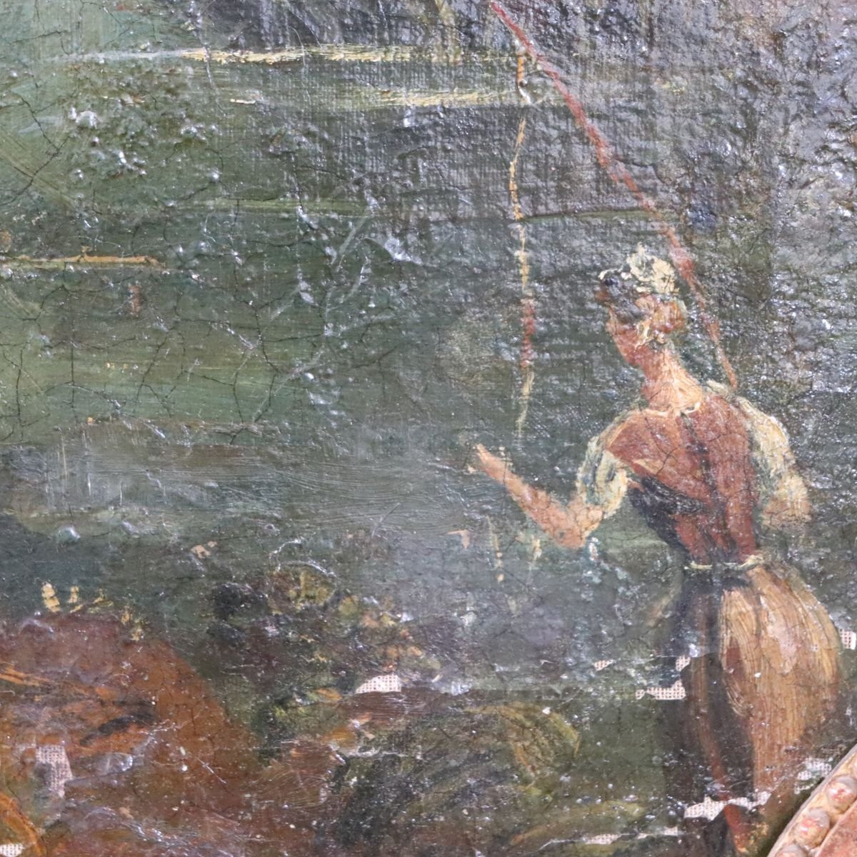 Paesaggio fluviale, dipinto ad olio su tela, Italia, XIX secolo-photo-7