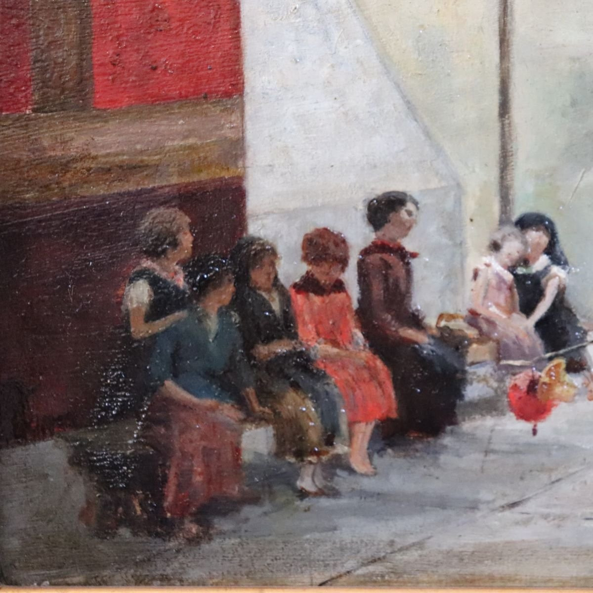 Dipinto ad olio su tela, Bambini che giocano, Italia, XIX secolo-photo-1