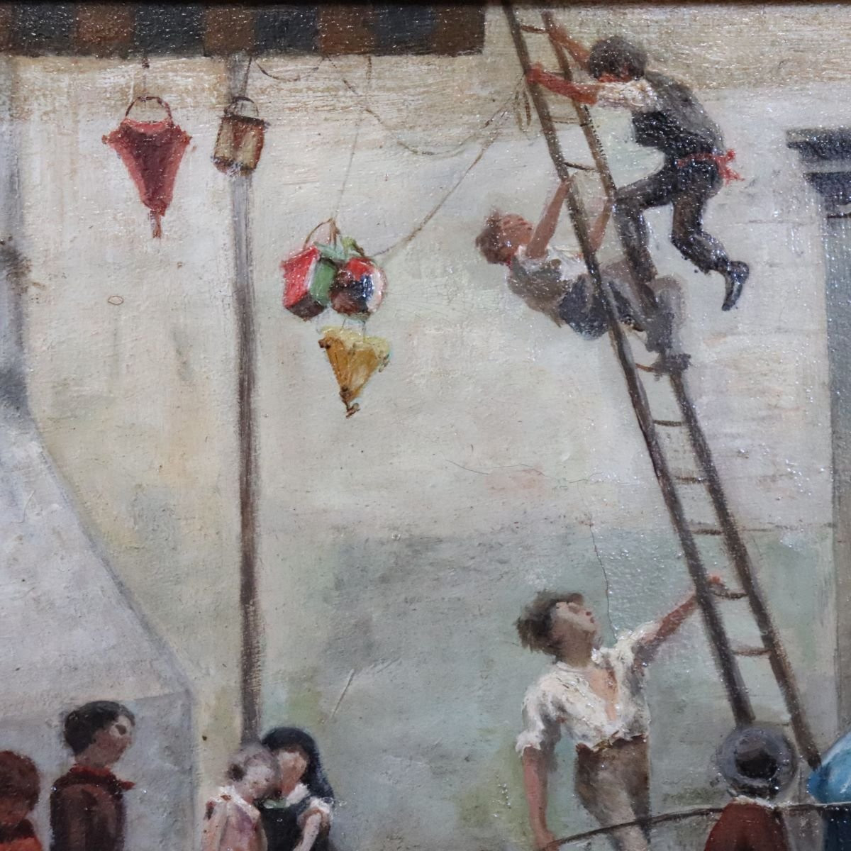 Dipinto ad olio su tela, Bambini che giocano, Italia, XIX secolo-photo-2