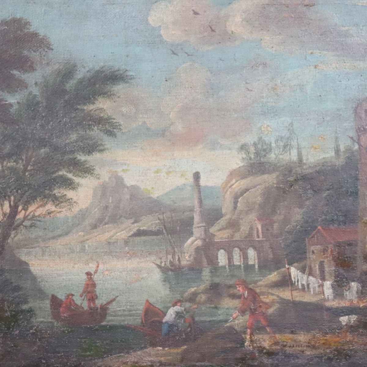 Paesaggio costiero, dipinto ad olio su tela, Italia XVIII secolo-photo-2