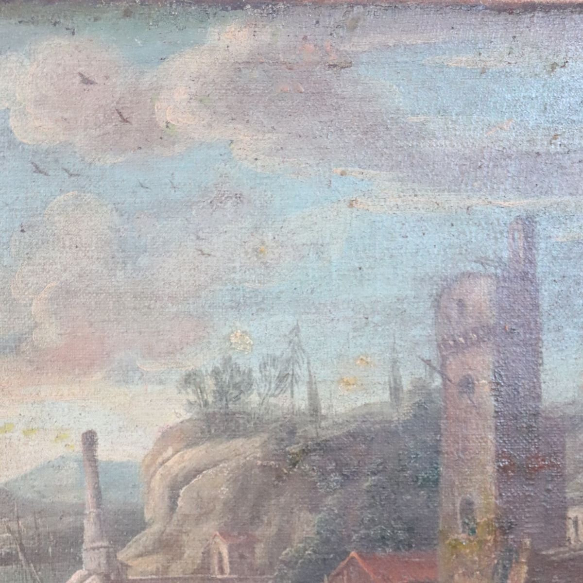 Paesaggio costiero, dipinto ad olio su tela, Italia XVIII secolo-photo-1