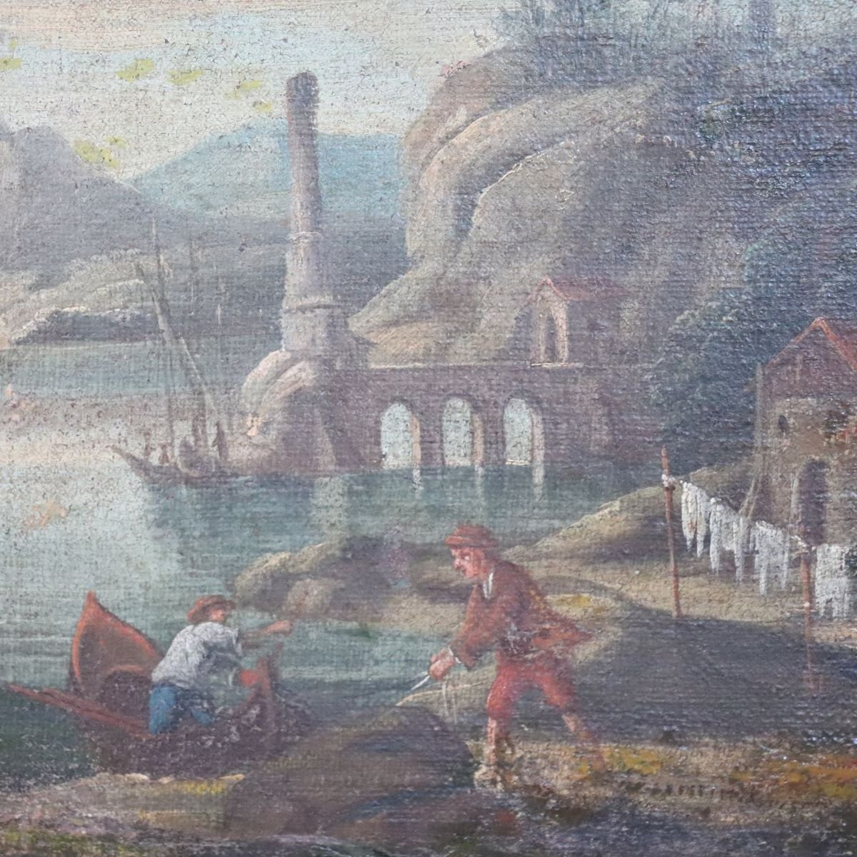 Paesaggio costiero, dipinto ad olio su tela, Italia XVIII secolo-photo-3