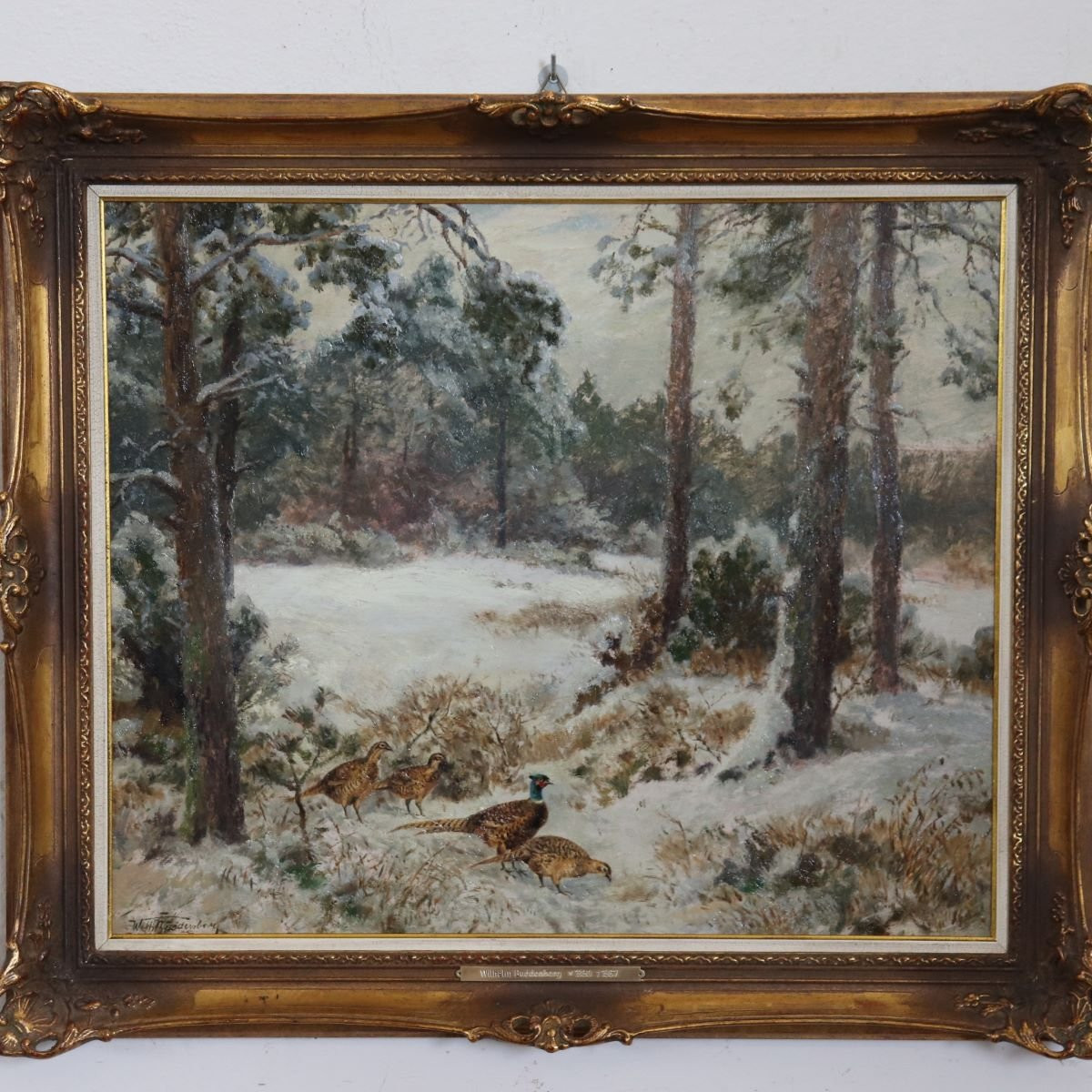 Fagiani nella neve, Olio su tavola, Firmato Wilhelm Buddenberg-photo-2