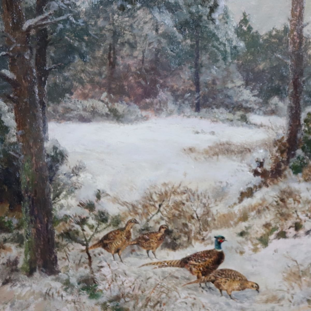 Fagiani nella neve, Olio su tavola, Firmato Wilhelm Buddenberg-photo-3