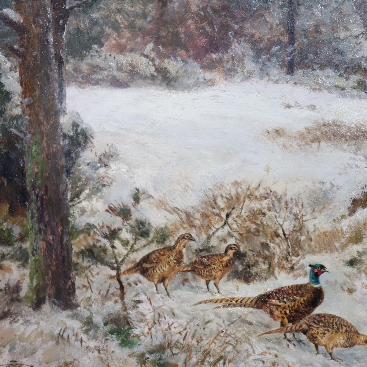 Fagiani nella neve, Olio su tavola, Firmato Wilhelm Buddenberg-photo-1