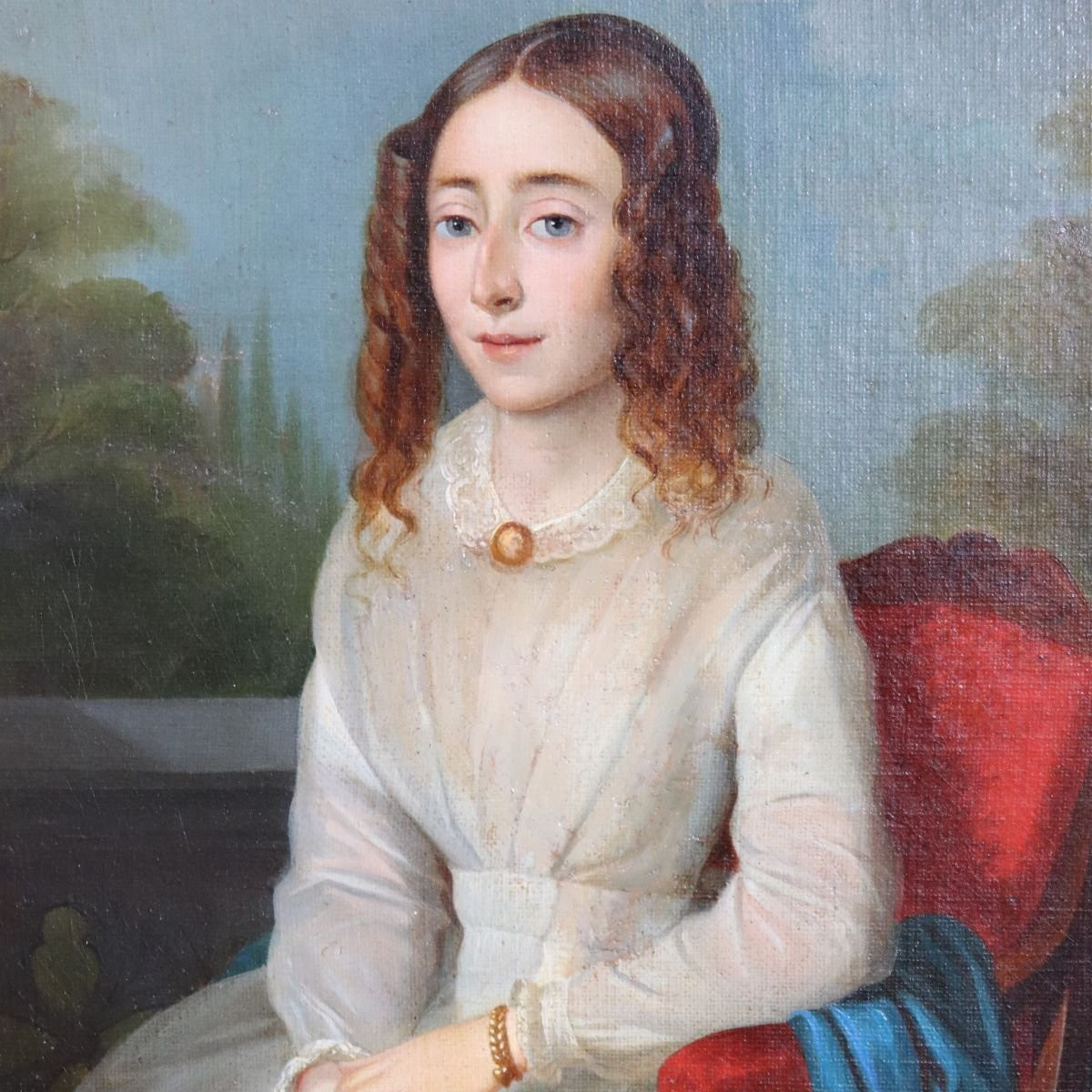 Ritratto di giovane donna con un libro, olio su tela, Italia, XIX secolo-photo-2