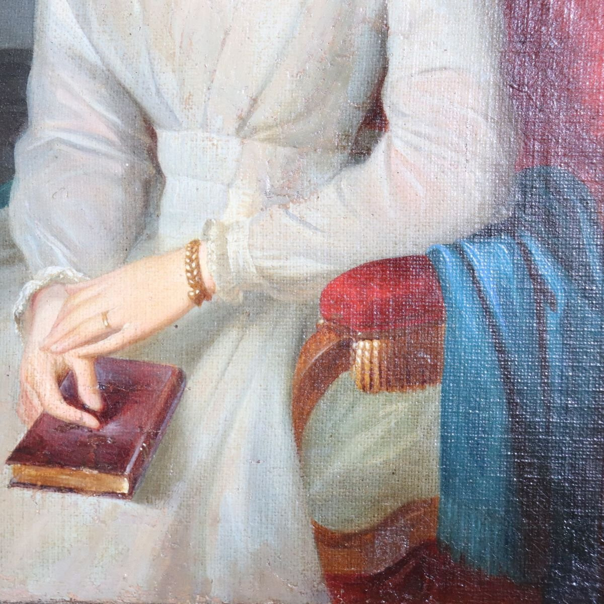 Ritratto di giovane donna con un libro, olio su tela, Italia, XIX secolo-photo-3